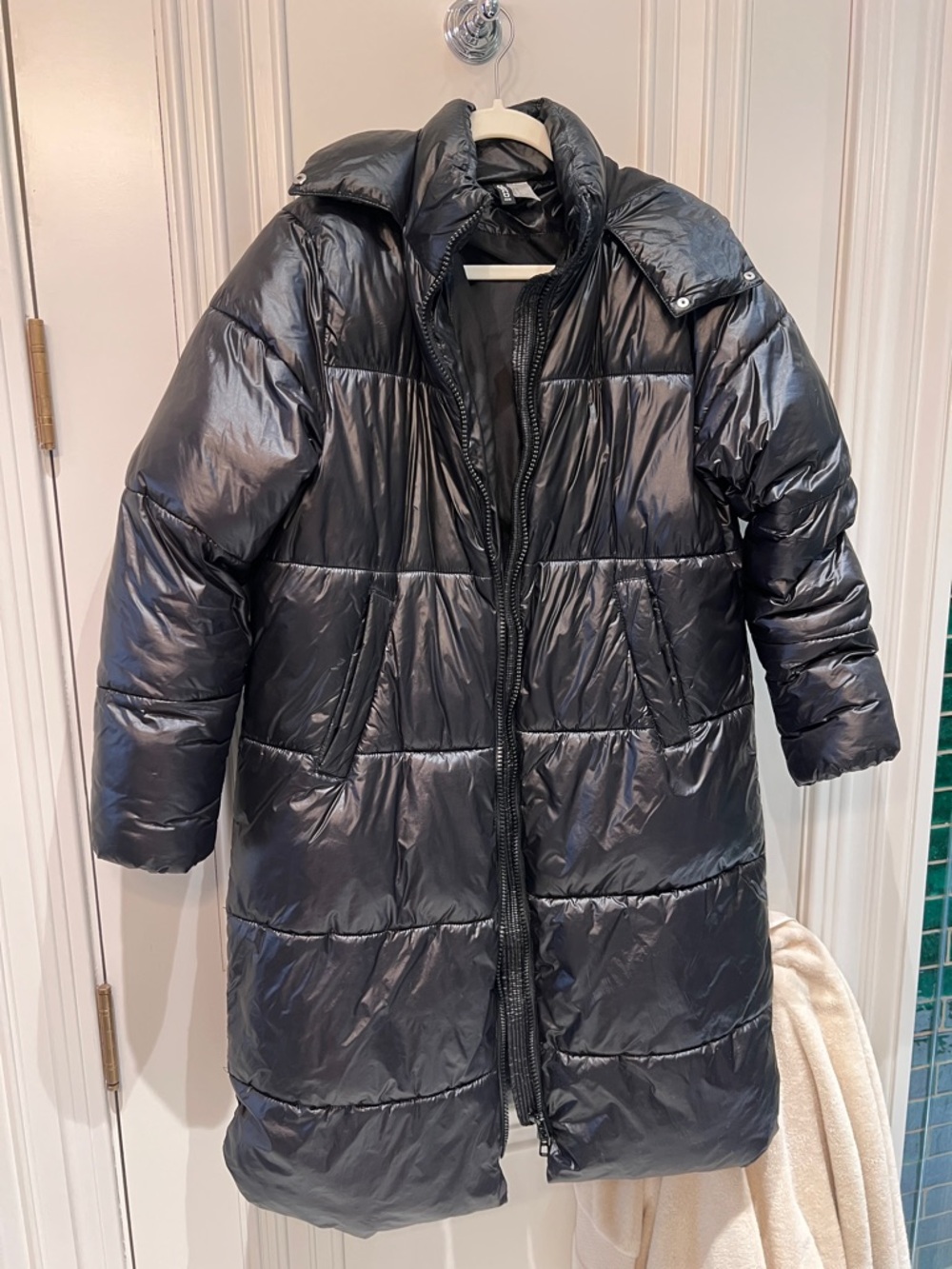 H&M Shiny Black Long Puffer Coat